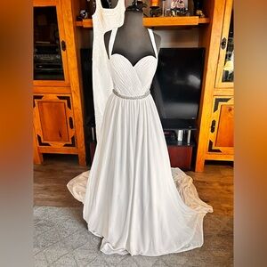 Elegant White Halter Wedding Dress with Beaded Waist